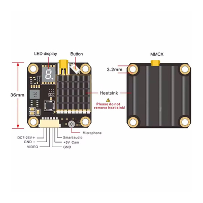 AKK 2W 5.8G FPV جهاز إرسال فيديو 37CH 25mW/200mW/600mW/1000/2000mW قابل للتبديل بدون طيار VTX